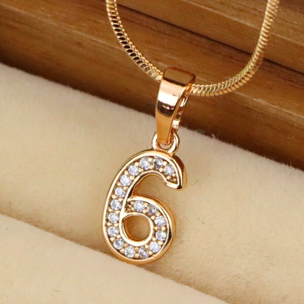 "Rose Gold Number 6 Pendant with Crystals – 18K Gold Plated Charm, XPPT1346